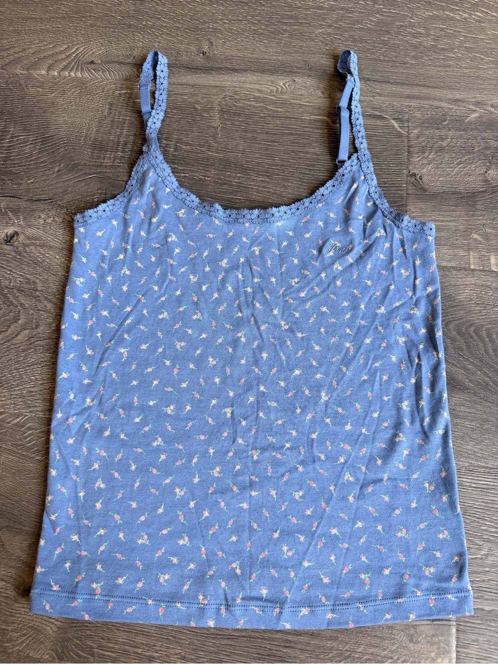 PINK Victoria's Secret Light Blue Floral Lace-Trim Cami Tank